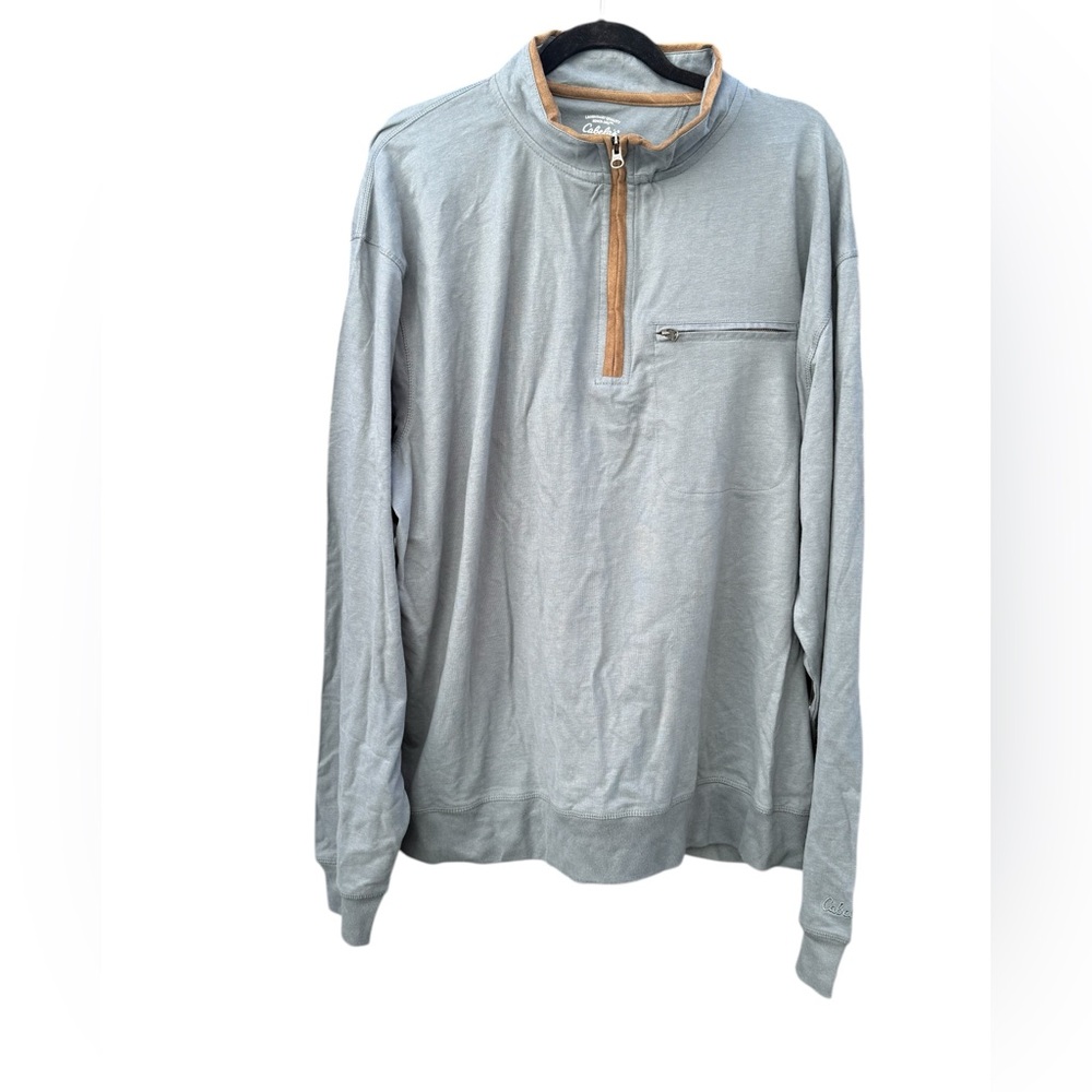 Cabela’s Men’s 3XL Quarter Zip Pullover Blue Tan Trim Outdoor Casual